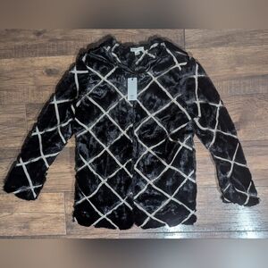 Love Riche Women's Black Velvet & Ivory Ribbon Striping Lined Jacket Size L NWT